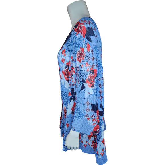 Woman Within‎ Blue Red floral CRINKLE peasant top 18/20 1X Beaded Neckline - Picture 12 of 12